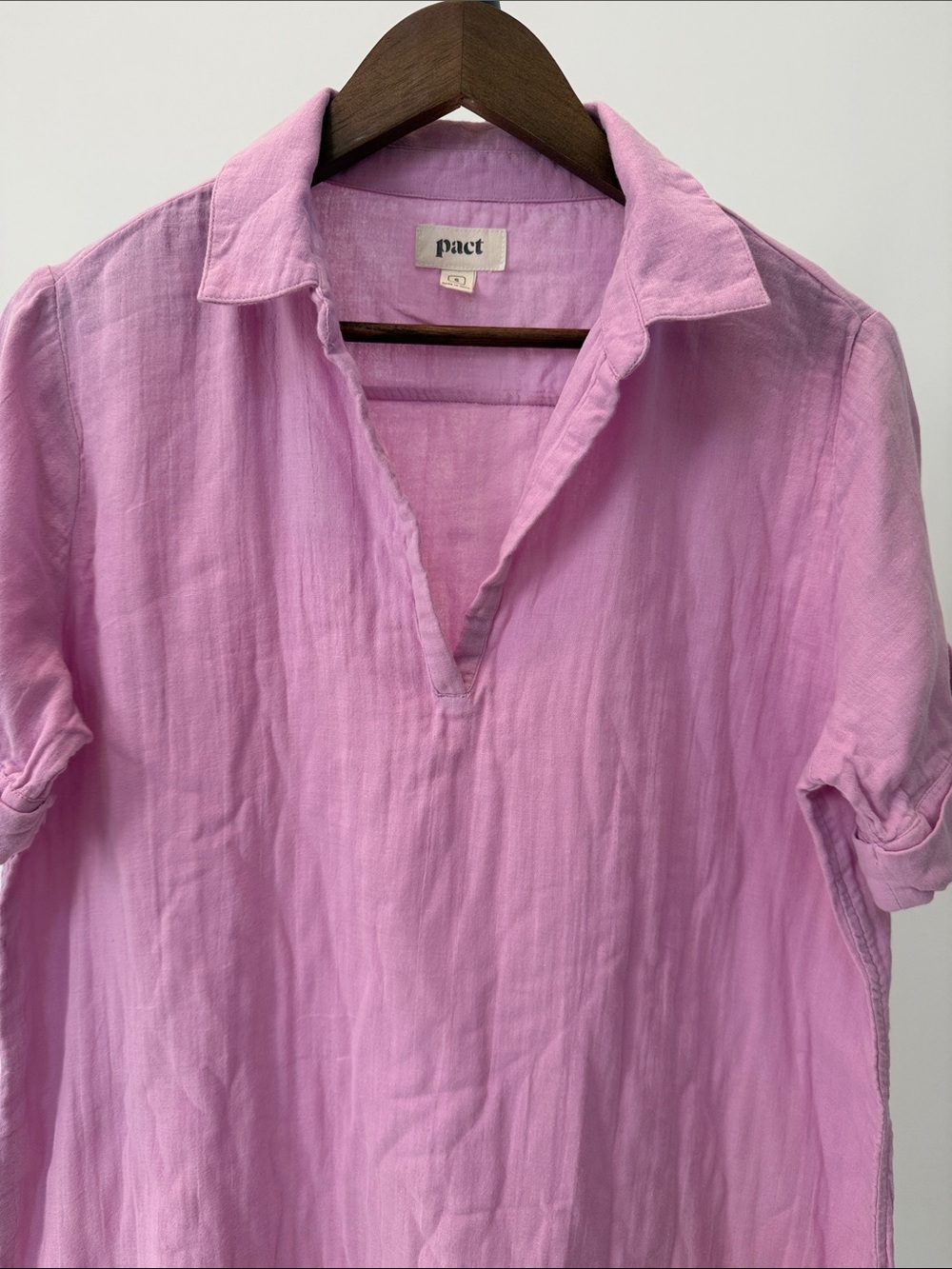 Pact Organic Cotton Coastal Double Gauze Beach Cover-Up Dress Lilac Pink. Small - Picture 3 of 10